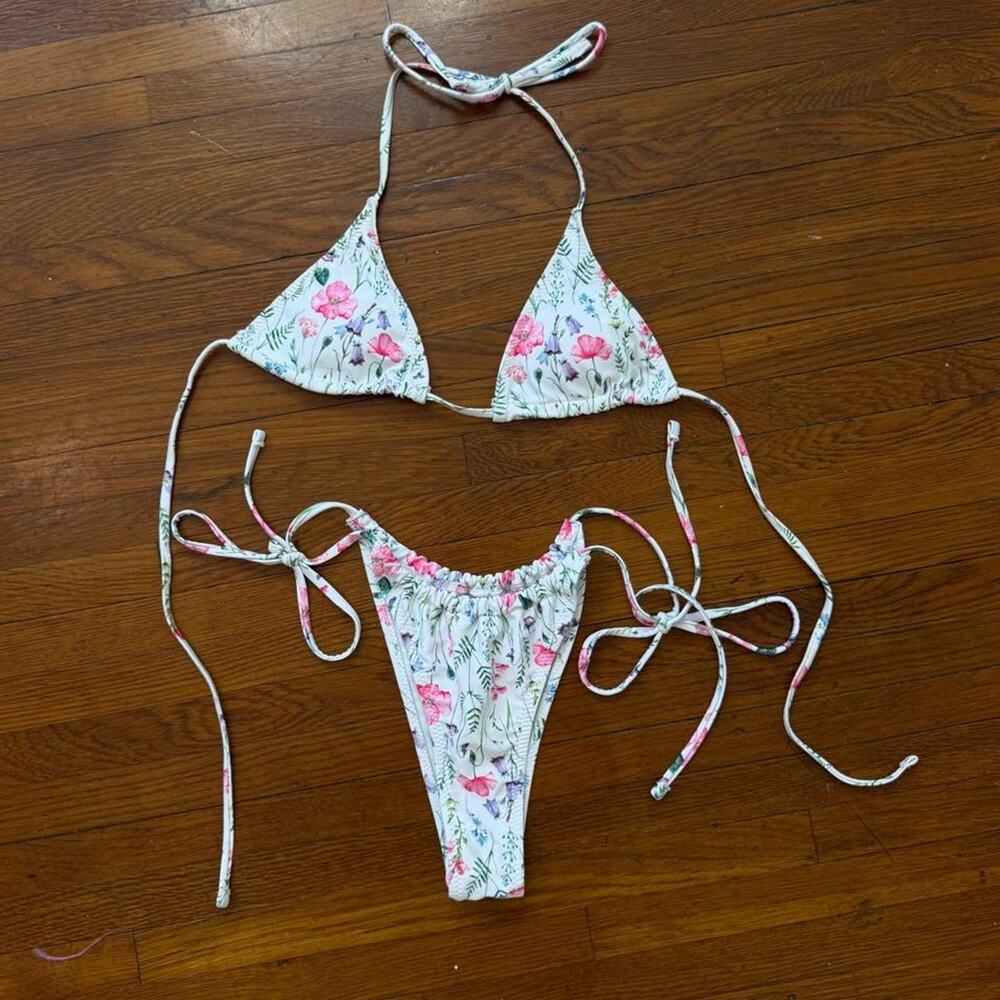 ✿ coquette floral tie bikini ⋆ micro triangle set ✿